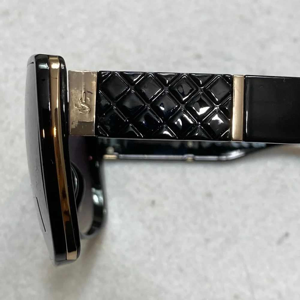 Jessica Simpson Sunglasses Womens OS Black Cat Eye Quilted Gold Detail J5540